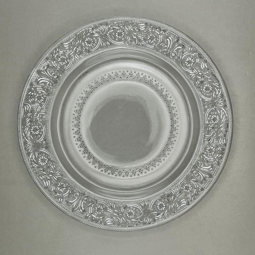 Vtg Crystal Clear Industries Trellis Clear Glass Dessert Plate 7" Floral Scroll